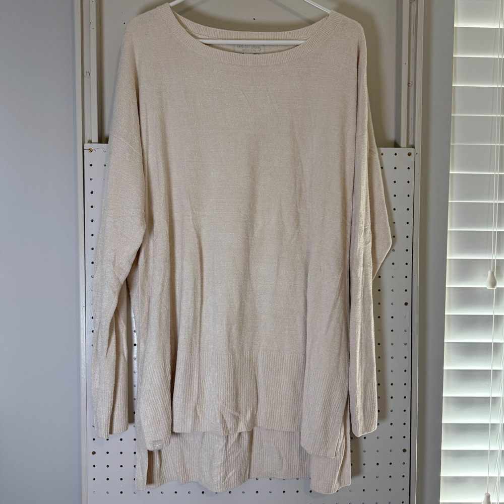 Barefoot Dreams CozyChic Ultra Lite Sweater Women 2X Beige Long Sleeves Pullover